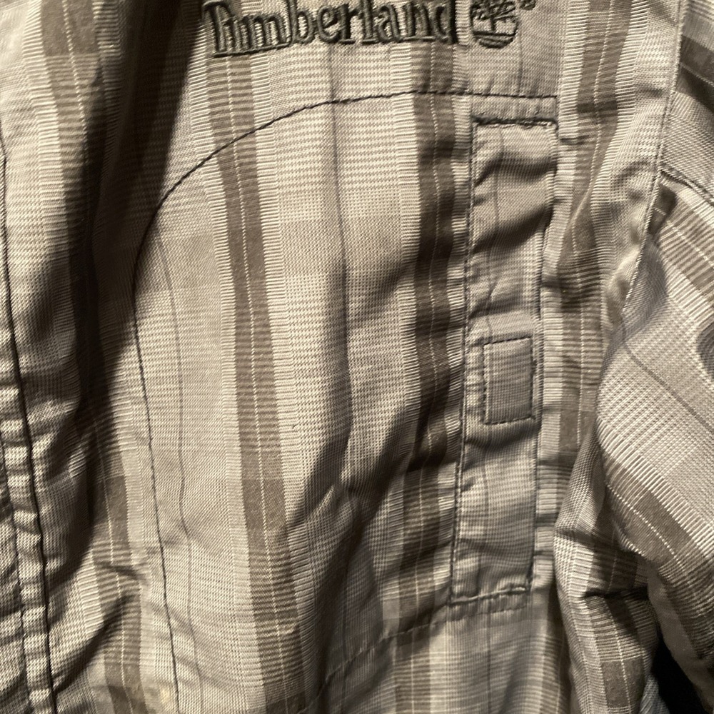 Timberland Grey‎ Black Plaid Zip Up Men's Rain Coat Size Large (16-18) - Picture 3 of 9
